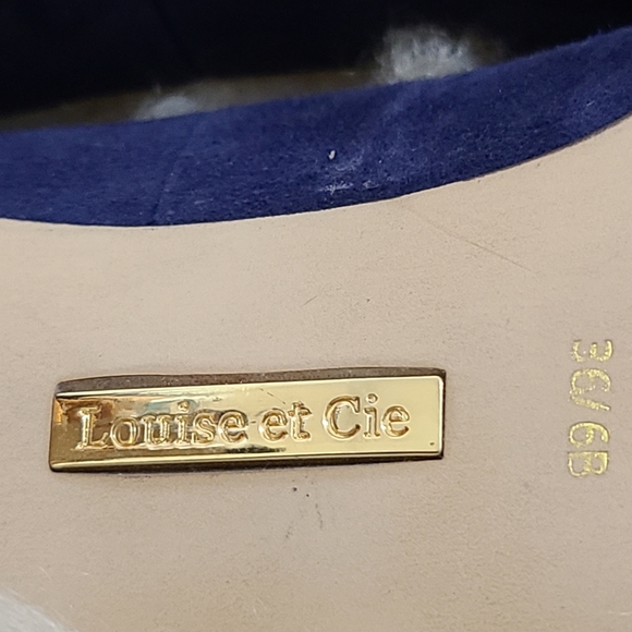 Louise er Cie Blue Suede Peep Toe Bow Pump Gold - Picture 8 of 9